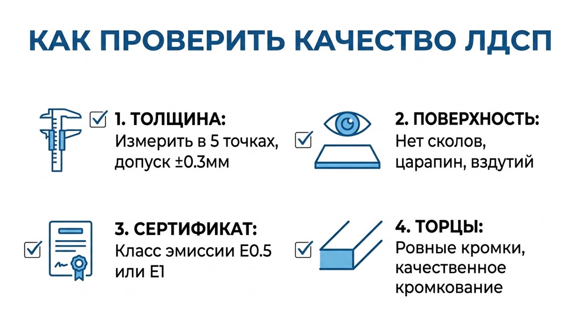 Чек-лист проверки качества ЛДСП - толщина, поверхность, сертификат, торцы