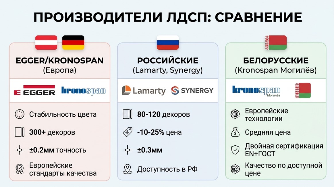 Сравнение производителей ЛДСП - европейские, российские и белорусские бренды