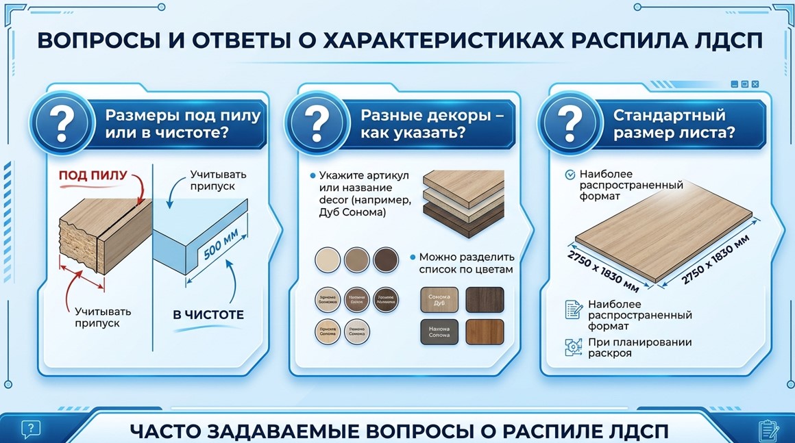 Инфографика с ответами на частые вопросы о подготовке задания на распил ЛДСП