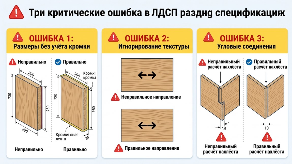 Инфографика трех основных ошибок при подготовке задания на распил ЛДСП