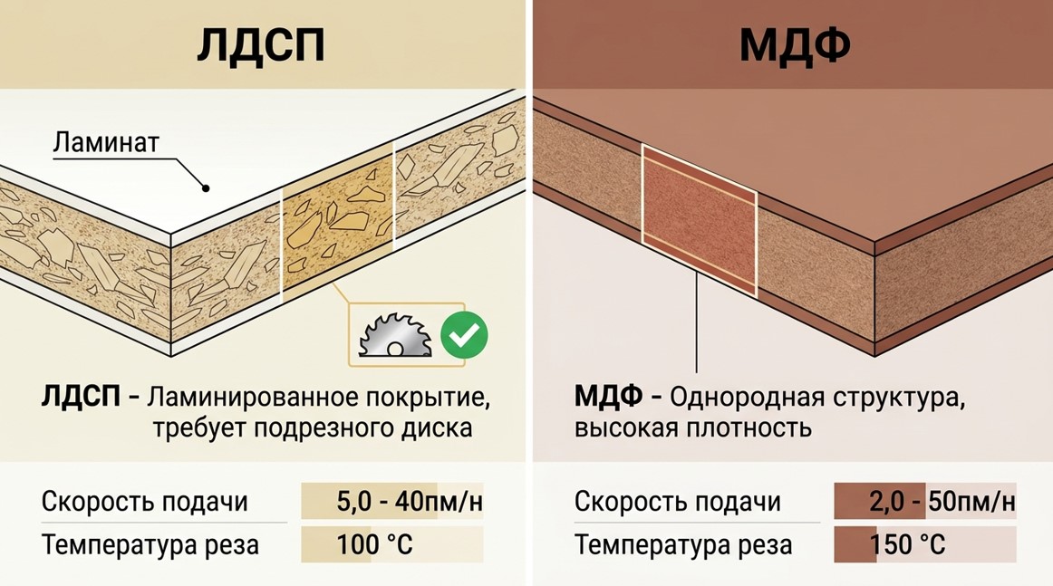 Сравнение технологий распила ЛДСП и МДФ - структурные отличия и требования к оборудованию